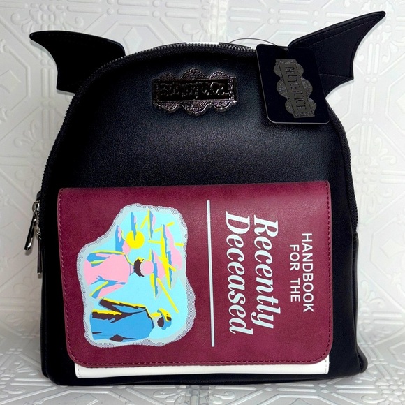 NWT Beetlejuice Recently Deceased Handbook Bat Wing Mini Backpack - Picture 7 of 10